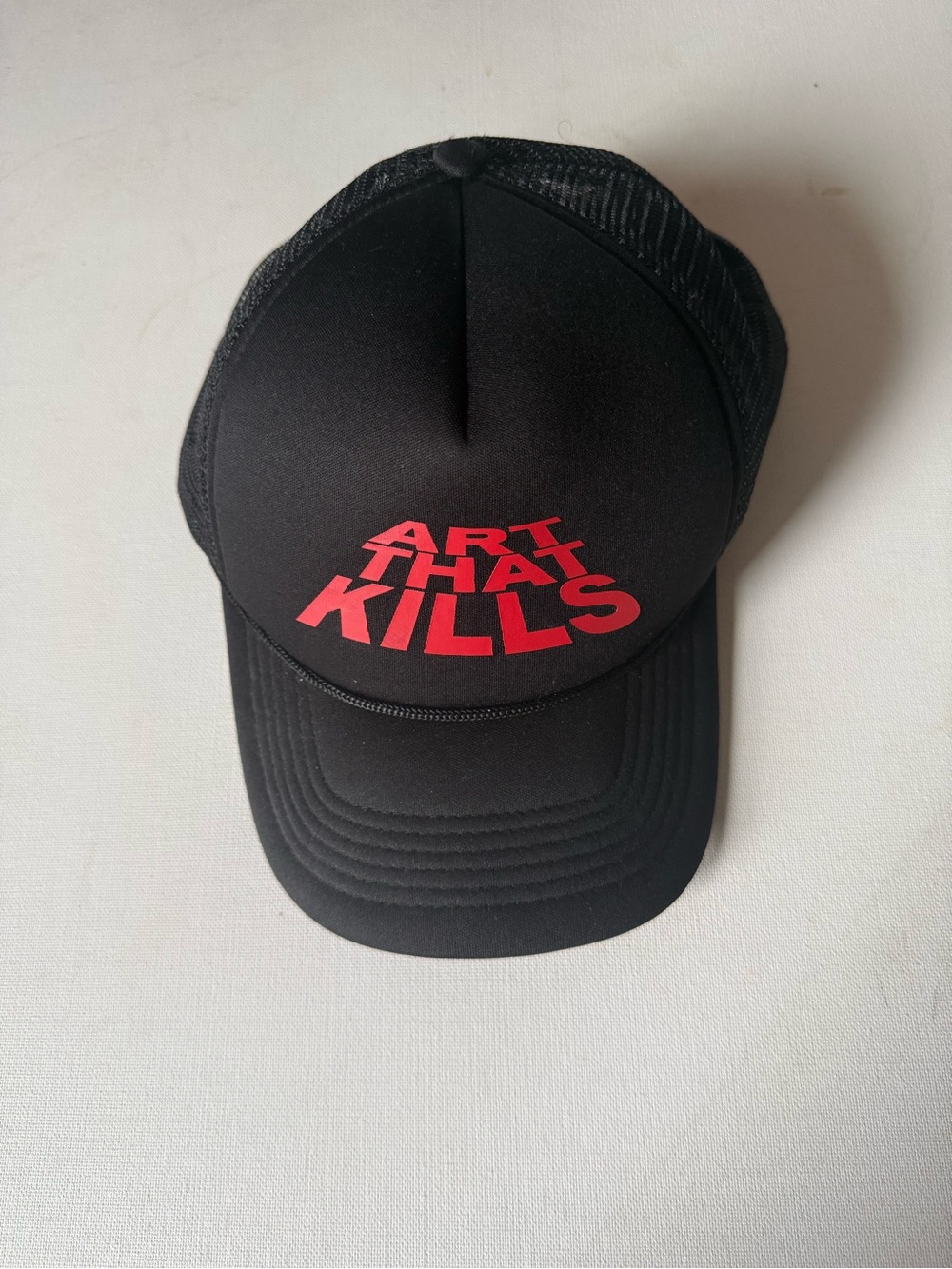 Gallery Dept Black Trucker Hat with Red "Art That Kills" Print